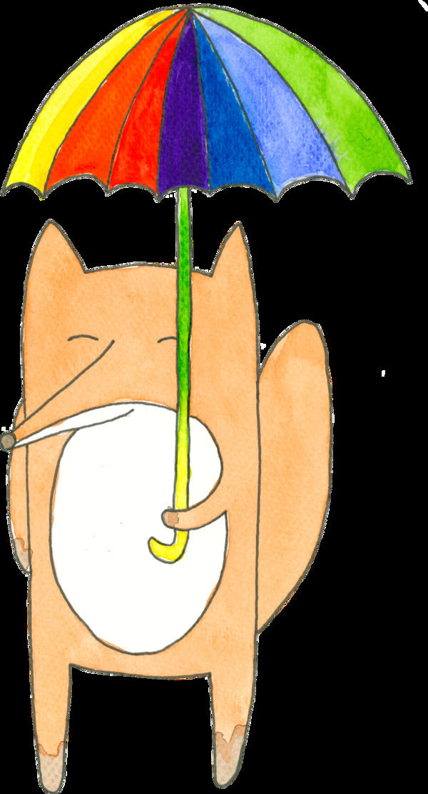 撑雨伞的狐狸透明装饰素材
