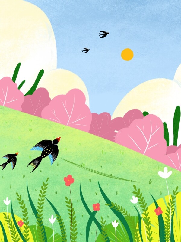 清新春季燕子花丛背景设计