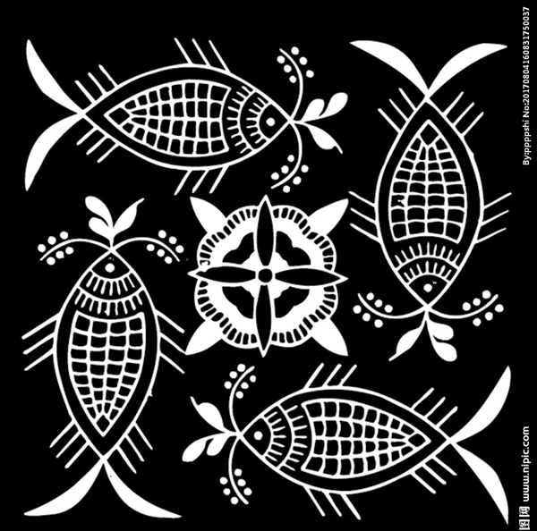 鱼和花黑白图案