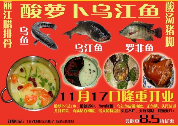 酸萝卜乌江鱼火锅店宣传单图片