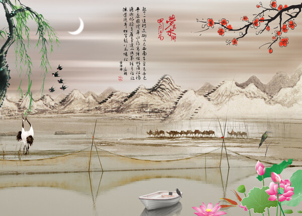 江南水乡背景墙图片