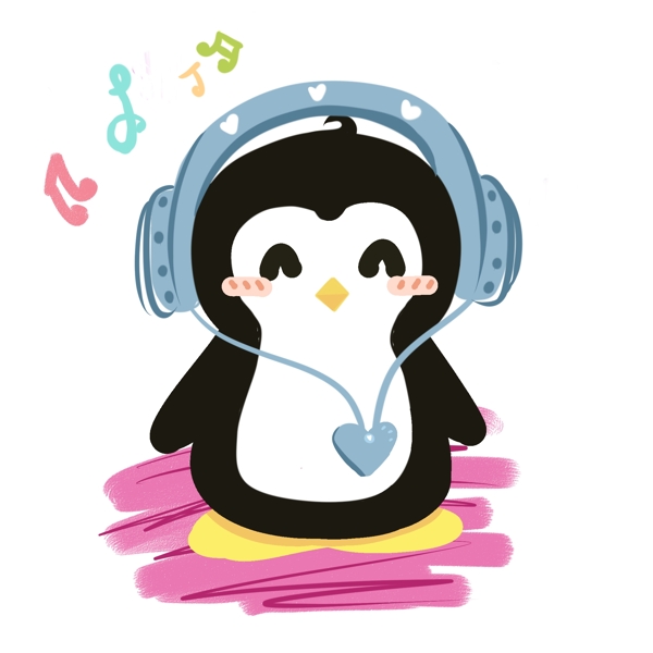 企鹅听音乐插画图片