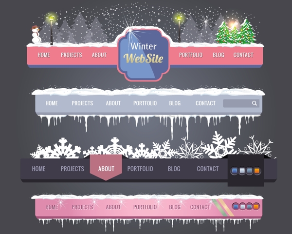冬季圣诞风格的网站导航设计矢量图01
