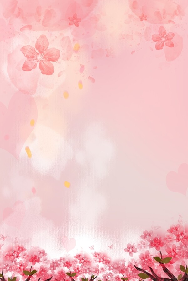 樱花节粉色梦幻花朵手绘背景