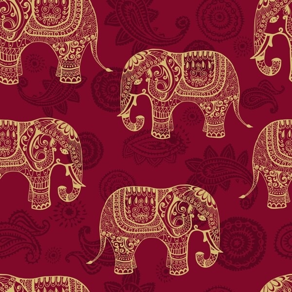 大象图案印度花纹背景图片