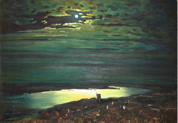 夜色月亮油画图片