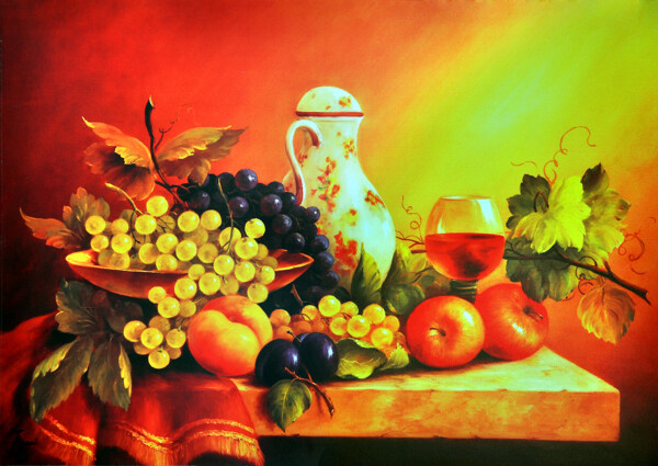 油画水果红酒图片