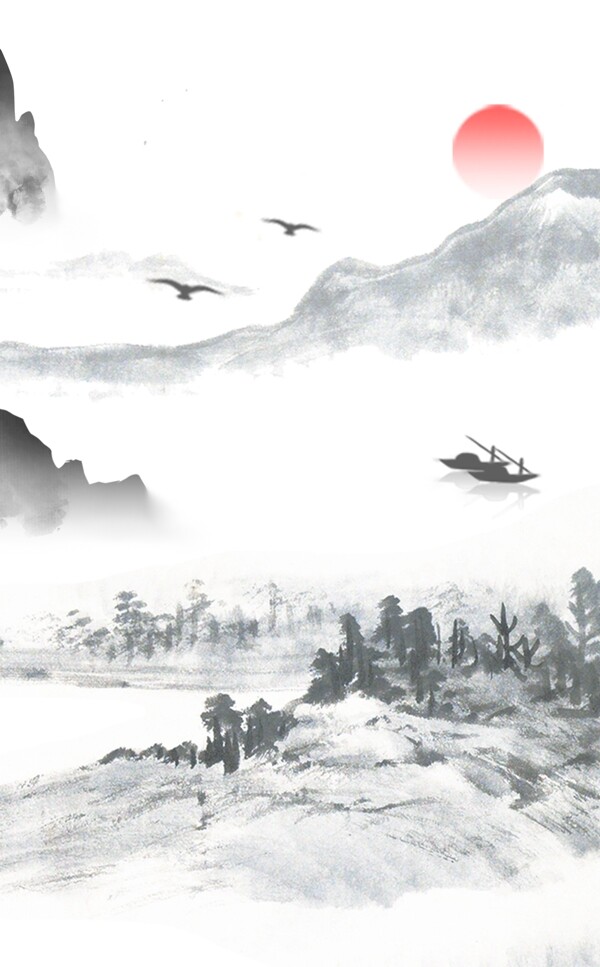 99中式江南水乡水墨手绘竖版装饰画