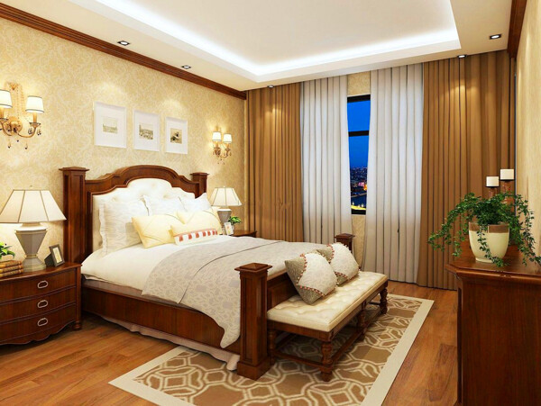中式复古卧室床头壁灯装修效果图