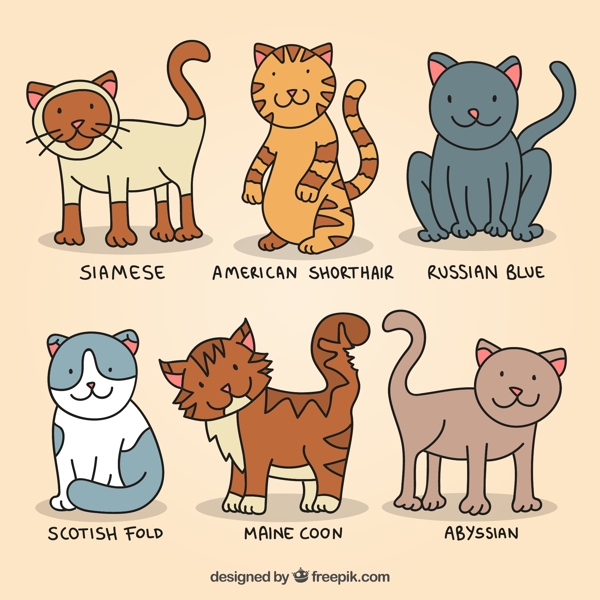 6款创意彩绘宠物猫咪矢量素材