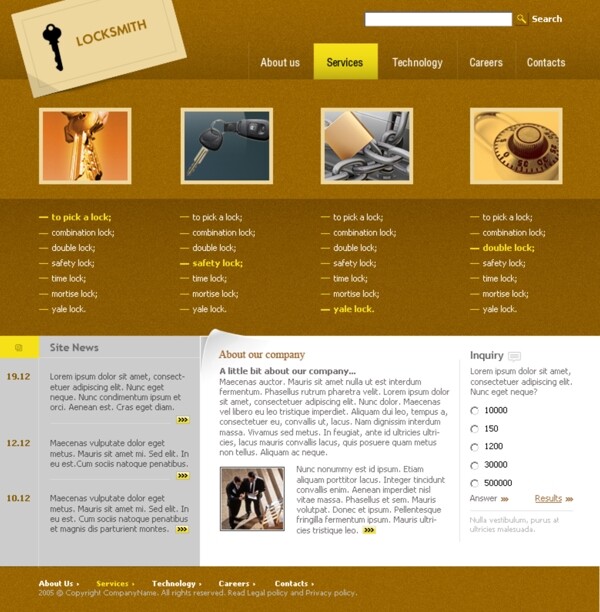 金黄色锁业公司网页模板