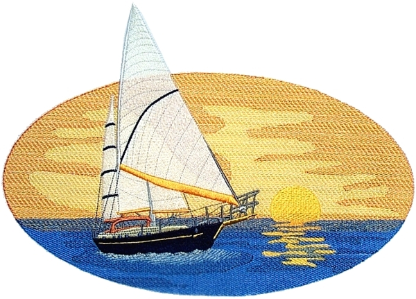 绣花帆船大海太阳金黄色免费素材