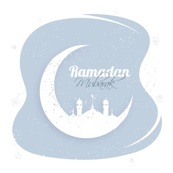 对斋月Grunge效果白色新月和清真寺RamadanMubarak