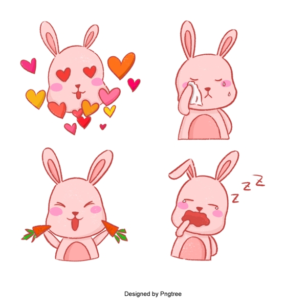 卡通可爱的兔子有着不同的情感