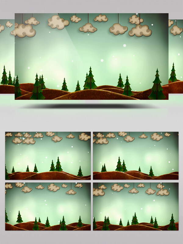 唯美卡通云朵小树童话视觉LED背景视频