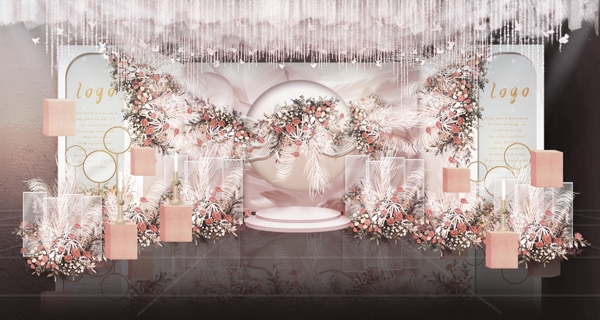 粉色花朵婚礼背景图片