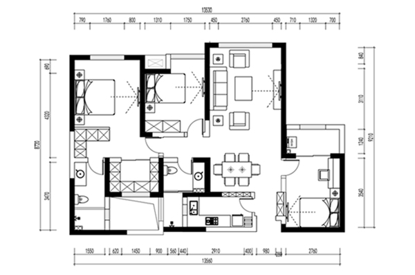 现代风格住宅CAD家装平面图