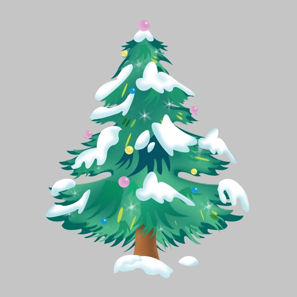圣诞松树手绘下雪绿色可商用元素