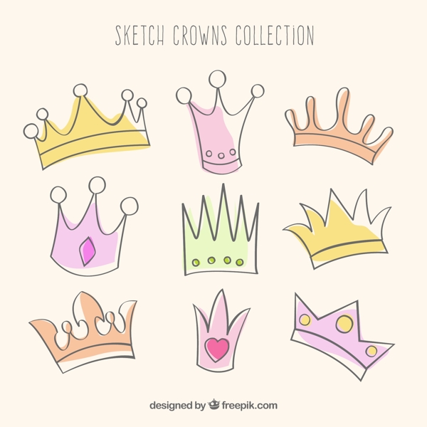 9款卡通彩绘王冠设计矢量素材