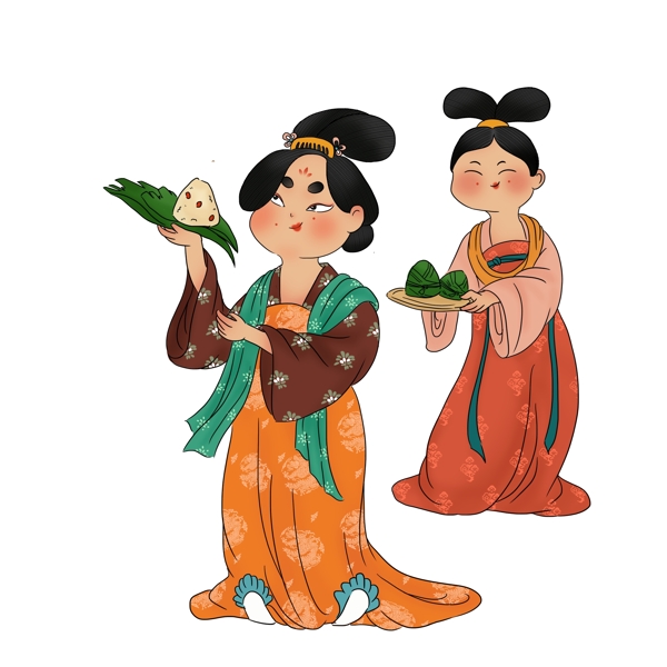 端午节拿着粽子的古代女人