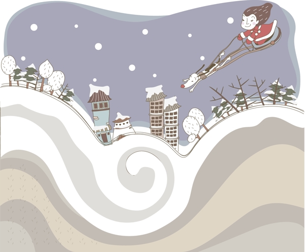 圣诞欢乐女孩滑雪矢量