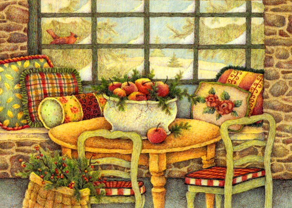 油画温馨餐桌图片