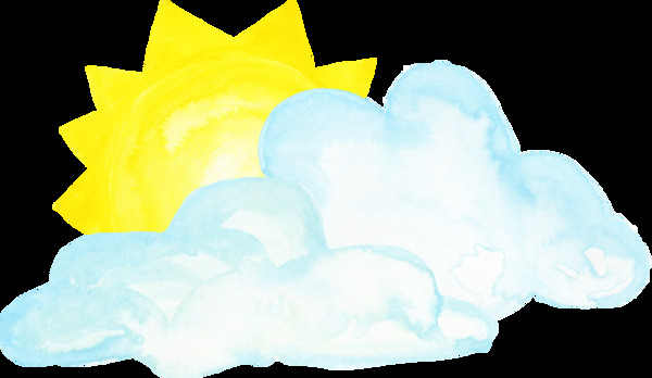 手绘被云朵挡住一半的太阳png透明素材