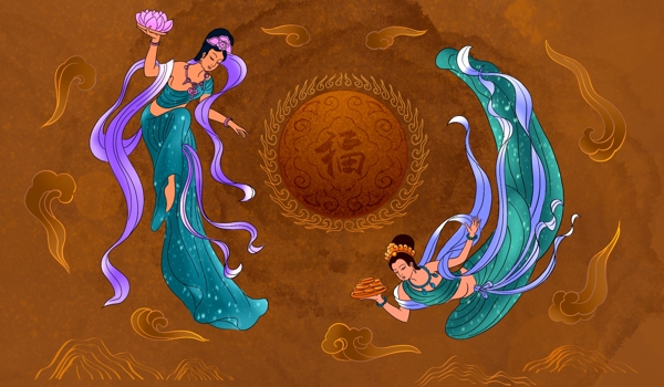 仙女复古传统背景海报素材图片