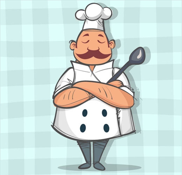 卡通拿勺子的胖厨师