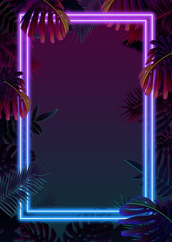 热带植物霓虹灯效果树叶背景图片