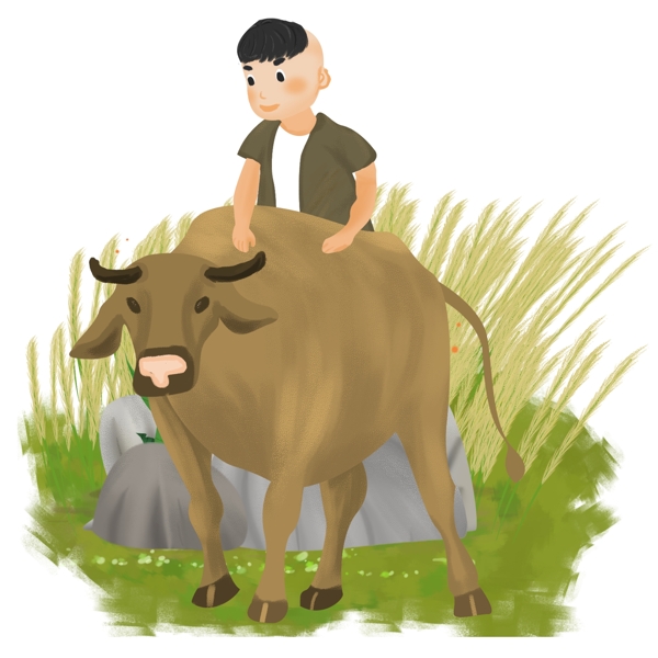 清明节国风牧童与水牛