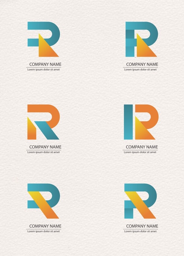 6款彩色字母r商务标志矢量图