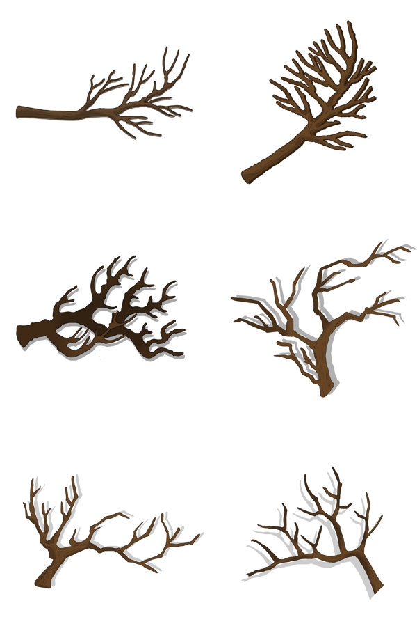 手绘冬天树枝组合图