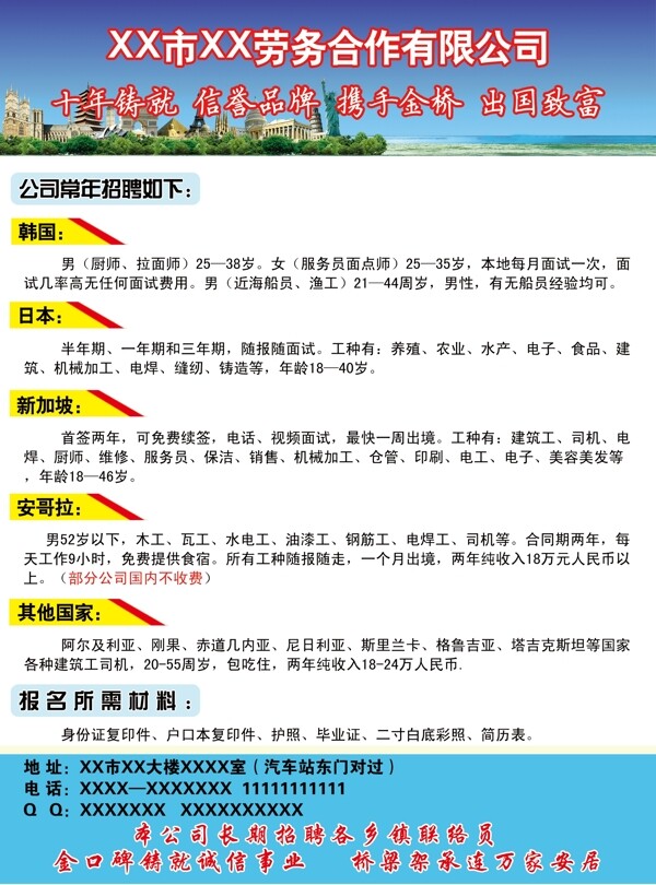 出国劳务招聘彩页图片