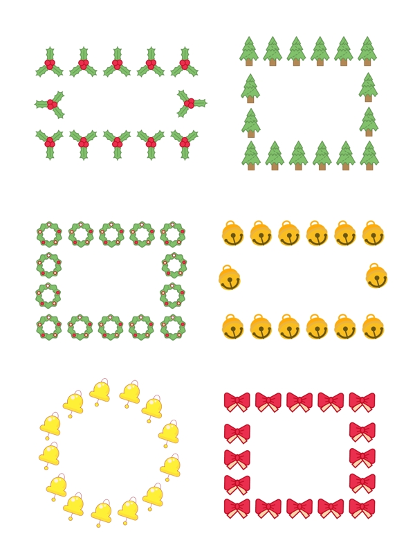 圣诞边框卡通相框树铃铛花环矢量可商用元素
