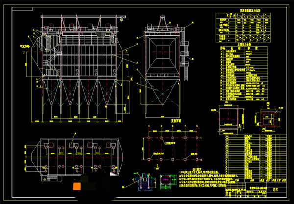 单室四电场电除尘器CAD机械图纸