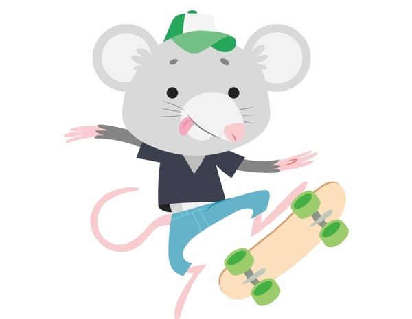 卡通老鼠玩滑板元素