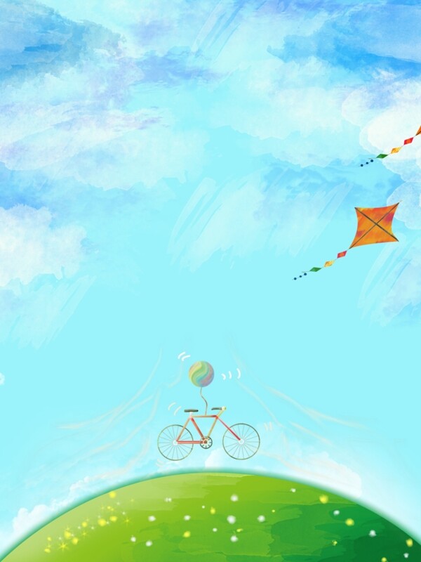 气球单车蓝天白云背景