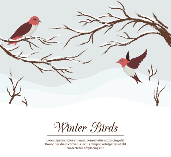 彩绘冬季树枝和鸟