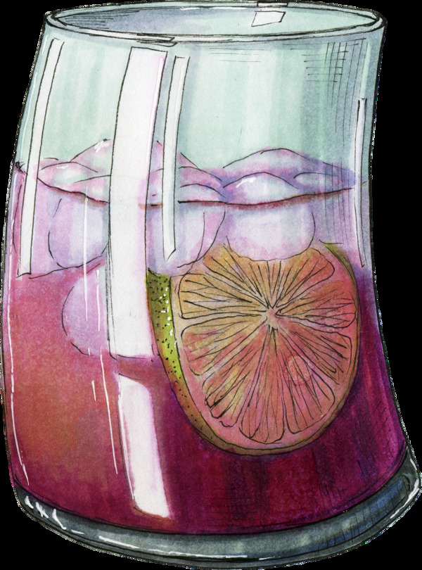 手绘不规则果汁杯子透明装饰图案