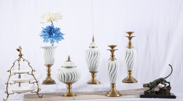 白色陶瓷花瓶烛台果盘摆件装饰