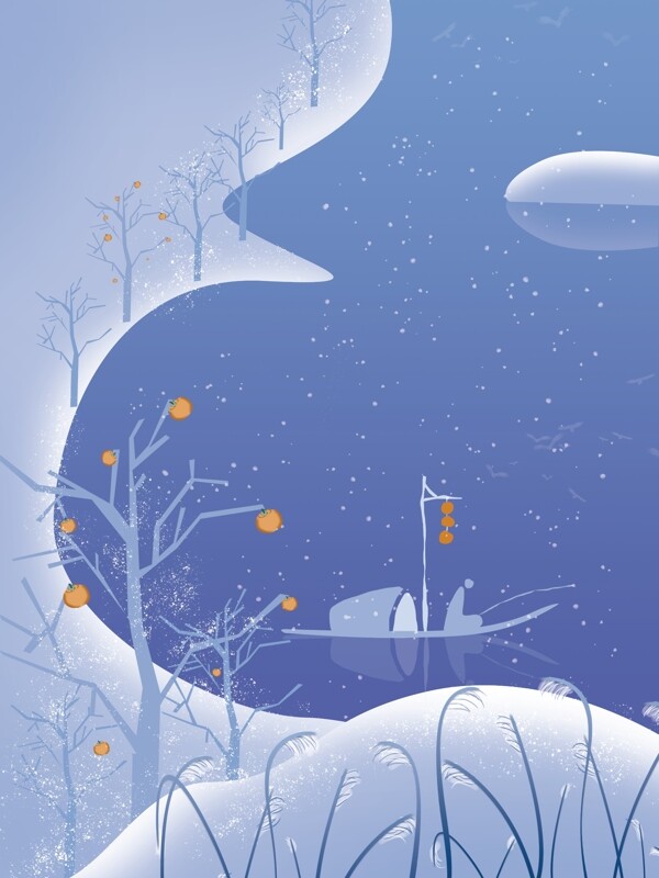彩绘冬季小雪节气背景设计