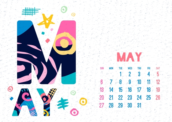 五月2018年日历设计矢量素材