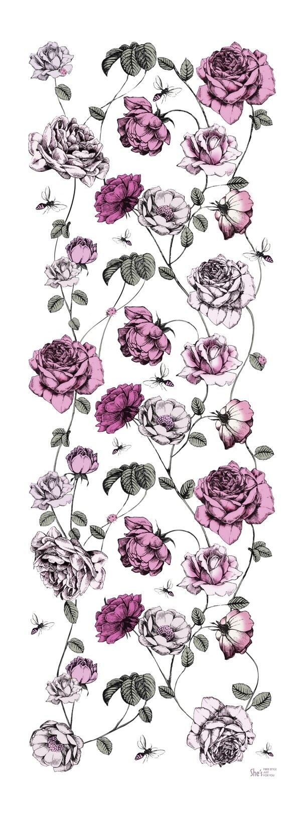 四方连续玫瑰花朵图片