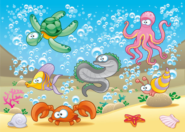 卡通海洋动物背景矢量素材