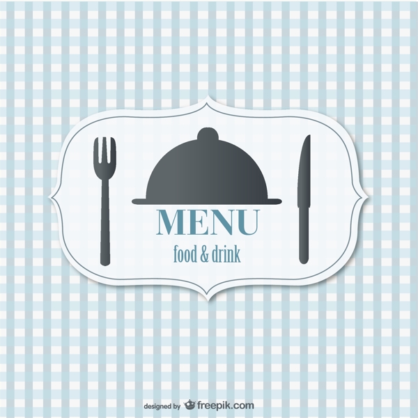 用叉子和刀子的蓝色餐厅菜单