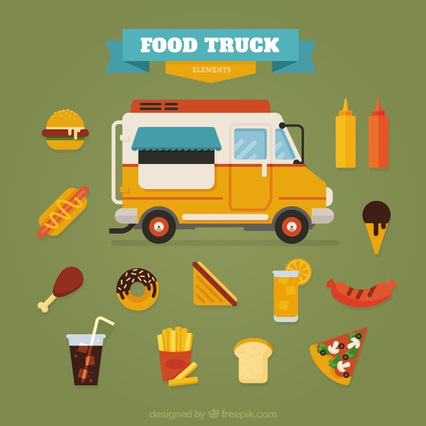 食品的平板食品卡车