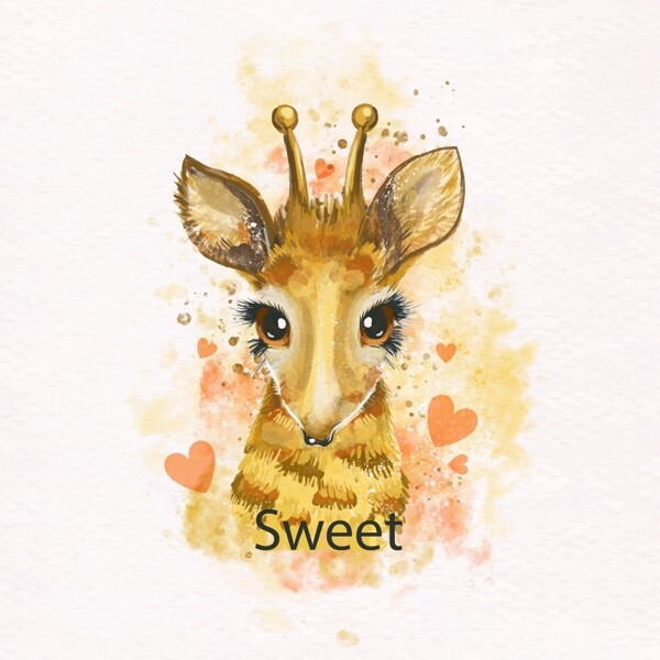 手绘水彩可爱的长颈鹿
