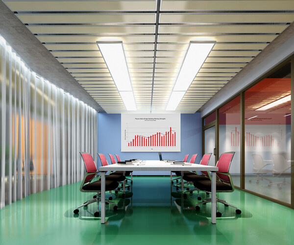 现代时尚办公室绿色地板工装装修效果图