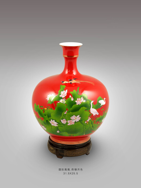 红瓷花瓶圆肚瓶图片